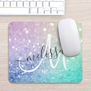 Colourful Glitter Pretty Bokeh Monogrammed Mouse Pad