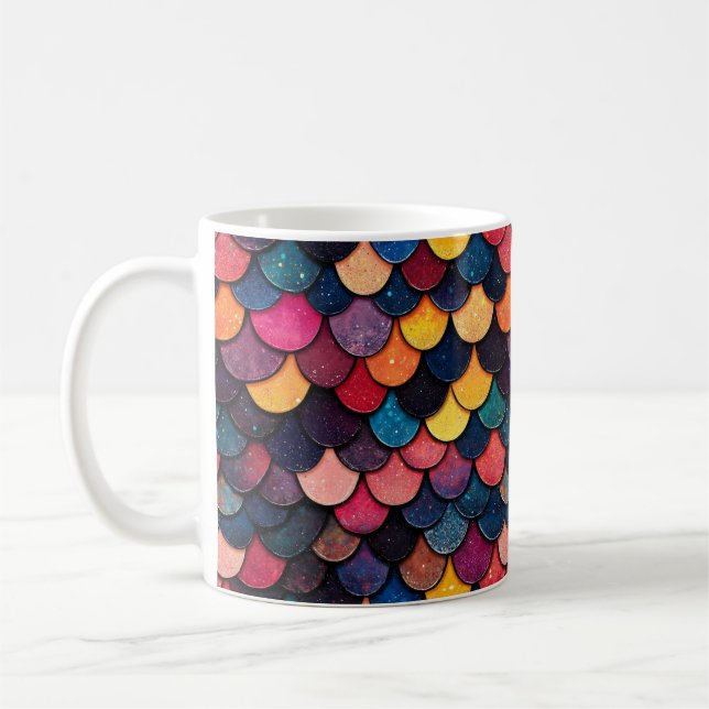 Colourful Glitter Scale Pattern Coffee Mug (Left)