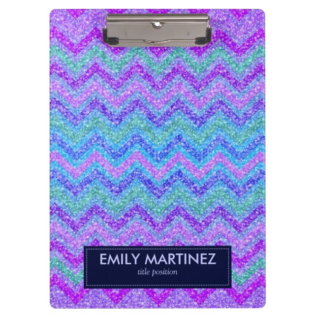 Colourful Glitter & Sparkles Zigzag Chevron Clipboard (Front)