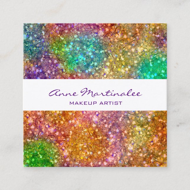 Colourful Glitter Square Business Card (Front)