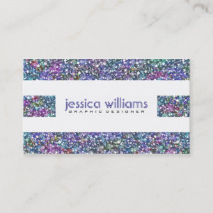 Colourful Glitter Stripes On White Business Card