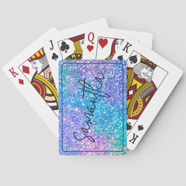 Colourful glitter texture custom script typography playing cards (Back)