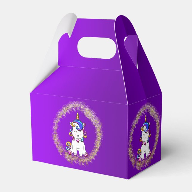 Colourful Glitter Unicorn Purple Birthday Favour Box (Front Side)