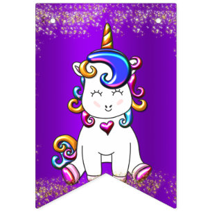 Colourful Glitter Unicorns Purple Bunting