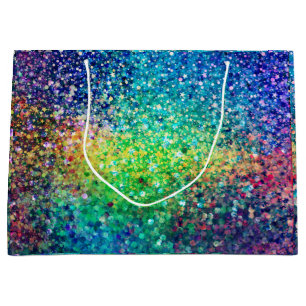 Colourful glitter & white sparkles texture print large gift bag