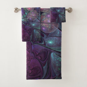 Colourful Glittering Modern Abstract Fractal Art Bath Towel Set