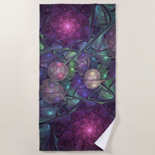 Colourful Glittering Modern Abstract Fractal Art Beach Towel