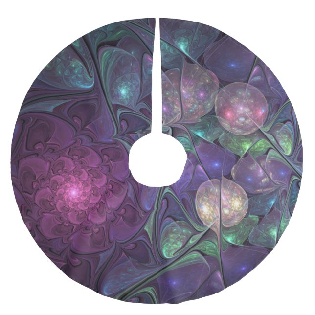 Colourful Glittering Modern Abstract Fractal Art Brushed Polyester Tree Skirt (Front)