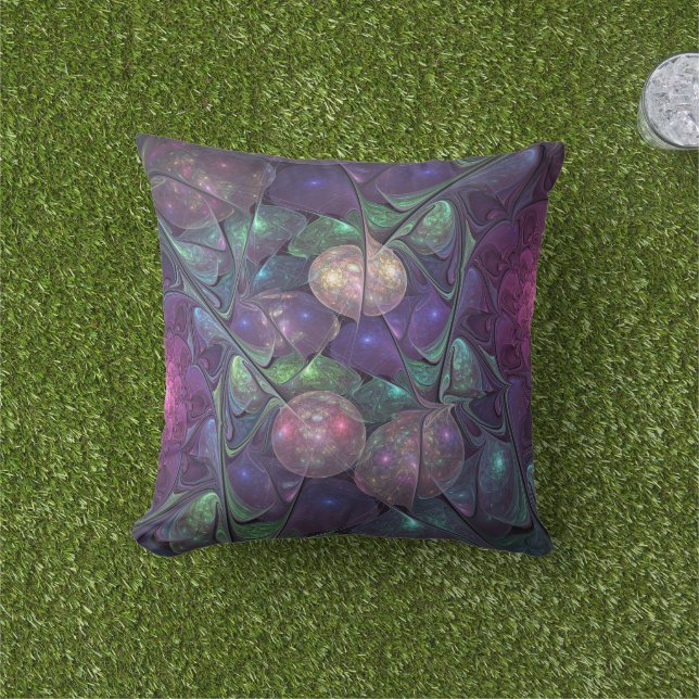 Colourful Glittering Modern Abstract Fractal Art Cushion (Grass)