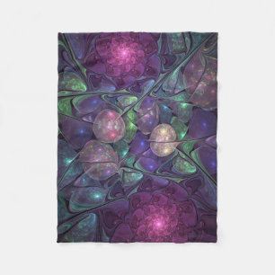 Colourful Glittering Modern Abstract Fractal Art Fleece Blanket