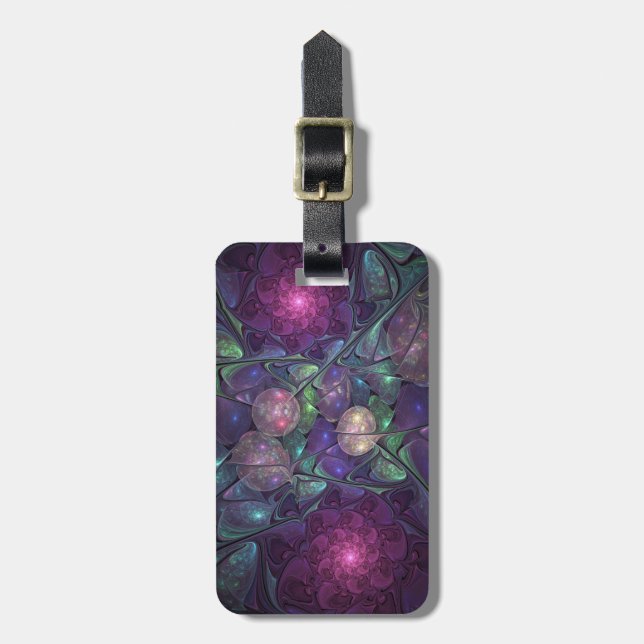 Colourful Glittering Modern Abstract Fractal Art Luggage Tag (Front Vertical)