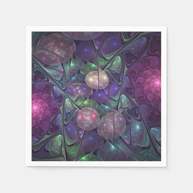Colourful Glittering Modern Abstract Fractal Art Napkin (Front)