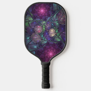 Colourful Glittering Modern Abstract Fractal Art Pickleball Paddle