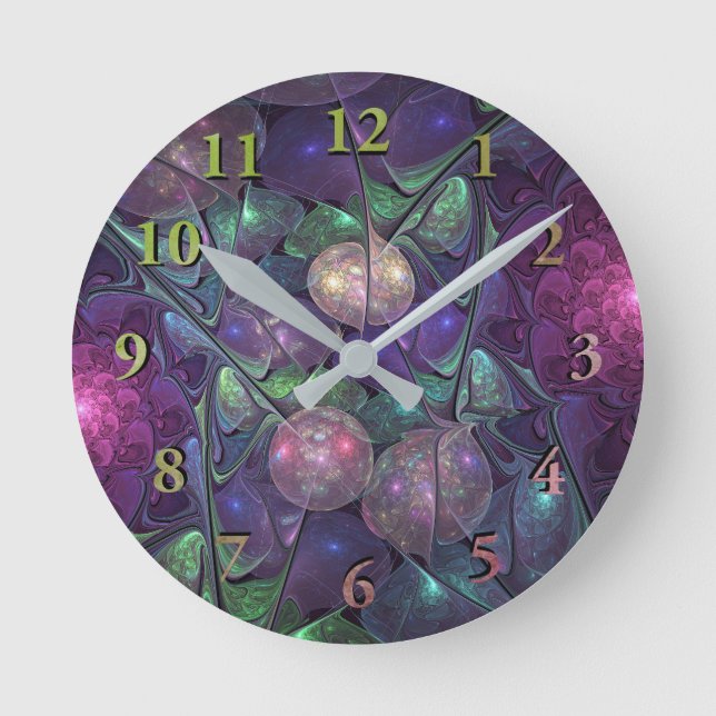 Colourful Glittering Modern Abstract Fractal Art Round Clock (Front)