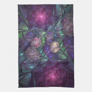Colourful Glittering Modern Abstract Fractal Art Tea Towel