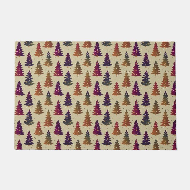 Colourful Glittery Christmas Tree Repeating Patter Doormat (Front)