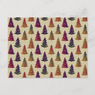 Colourful Glittery Christmas Tree Repeating Patter Holiday Postcard