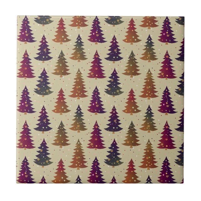 Colourful Glittery Christmas Tree Repeating Patter Tile (Front)