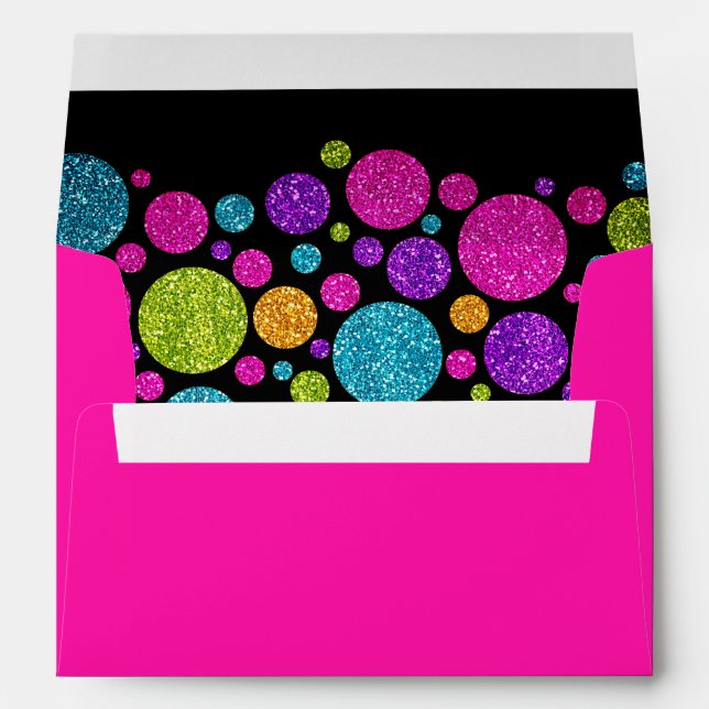 Colourful Glittery Dots on Any Colour Bat Mitzvah Envelope (Back (Bottom))