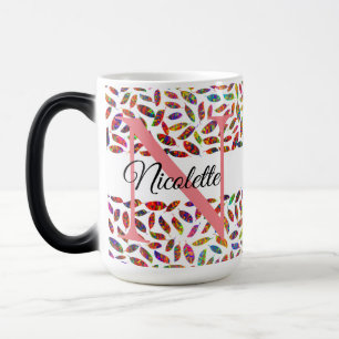 Colourful Glittery Feathers Monogram Personalise Magic Mug