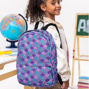 Colourful glittery mermaid scales pattern printed backpack
