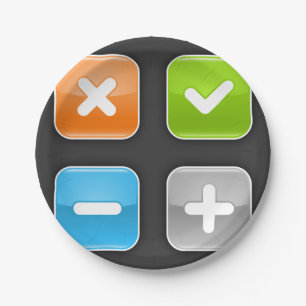 Colourful Glossy Mathematical Symbols Icon Set Paper Plate