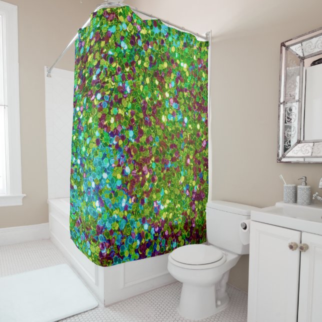 Colourful Glow Glitter Pattern Shower Curtain (In Situ)