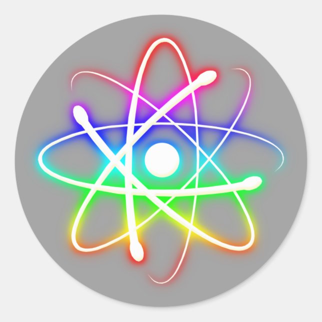 Colourful Glowing Atom Classic Round Sticker (Front)