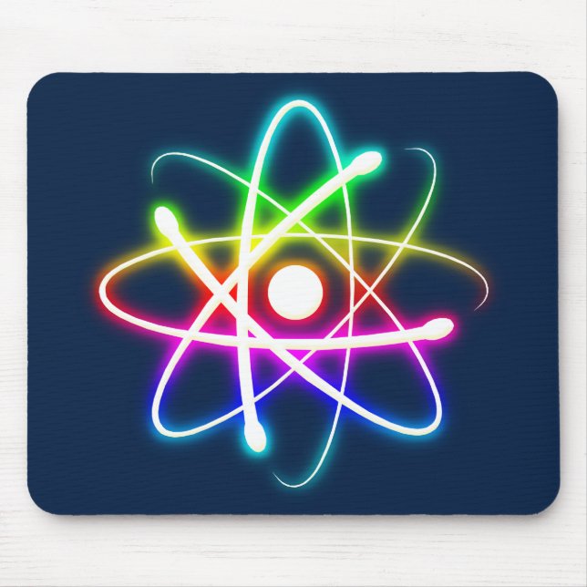 Colourful Glowing Atom - dark blue Mouse Pad (Front)