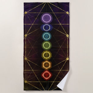 Colourful Glowing Chakras Beach Towel