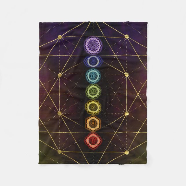 Colourful Glowing  Chakras Fleece Blanket (Front)