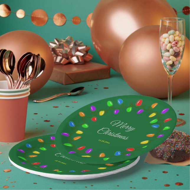 Colourful Glowing Christmas Lights Paper Plate (Multi)