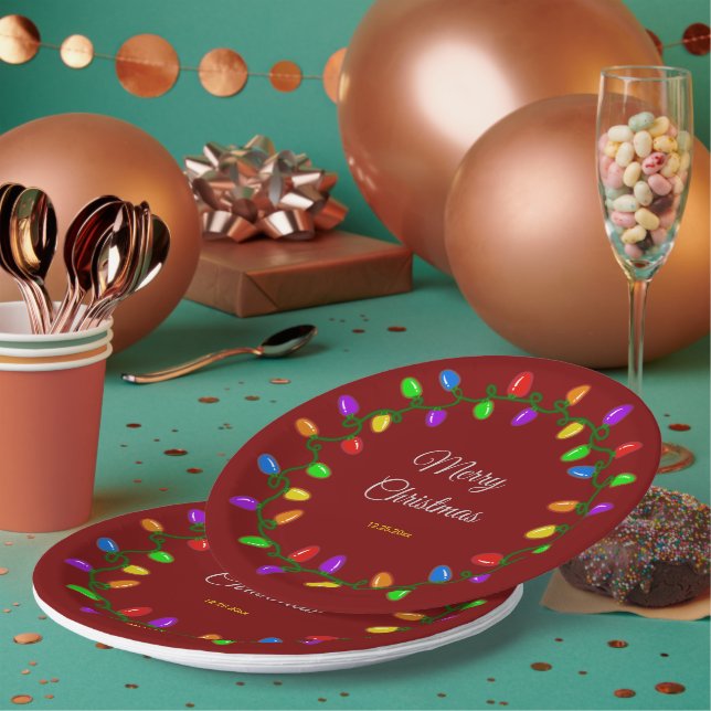 Colourful Glowing Christmas Lights Paper Plate (Multi)