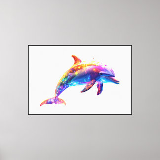 Colourful Glowing Dolphin Art – Vibrant Neon Ocean Canvas Print