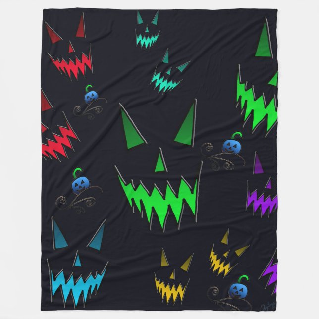 Colourful Glowing Jack O' Lanterns Fleece Blanket (Front)