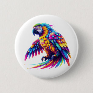 Colourful glowing parrot 6 cm round badge