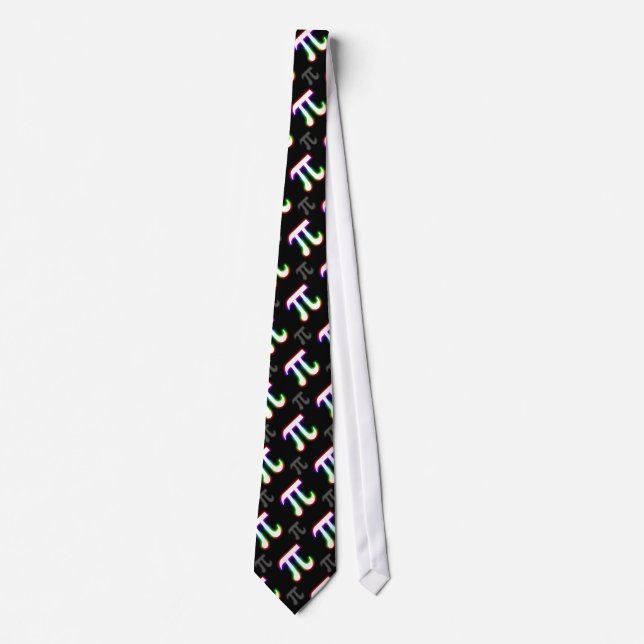 Colourful Glowing Pi Pattern | Black Geek Gifts Tie (Front)