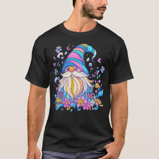 Colourful Gnome In Flower Garden T-Shirt