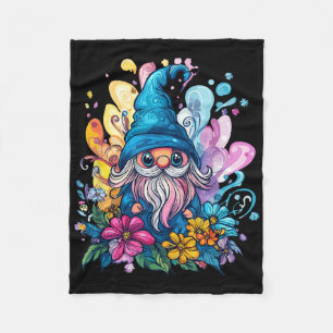 Colourful Gnome Surrounded By Vibrant Flowers  Fleece Blanket