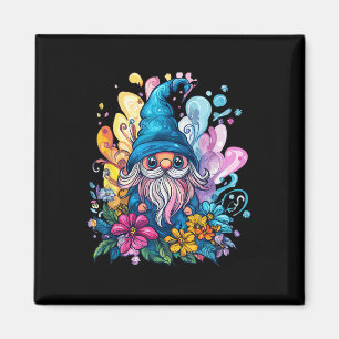 Colourful Gnome Surrounded By Vibrant Flowers Magnet
