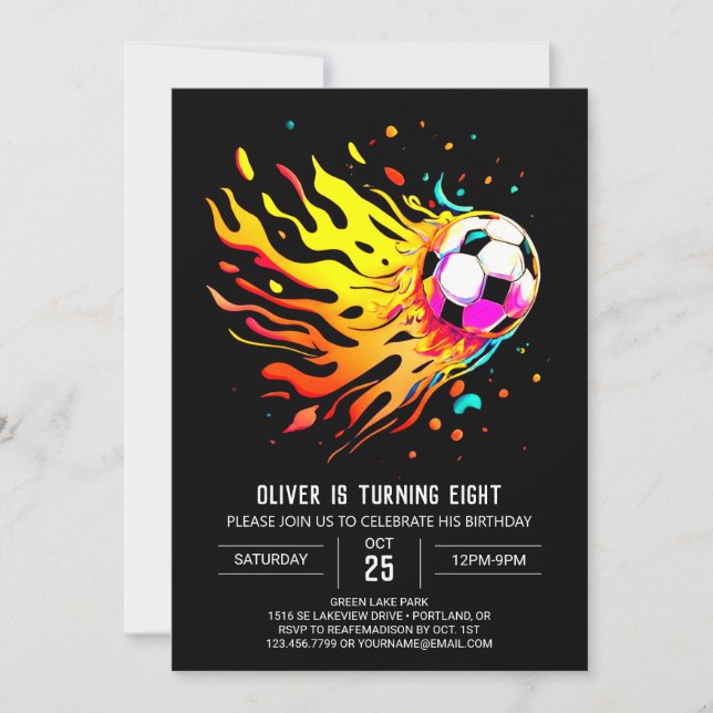 Colourful Goal Editable Soccer Birthday Invitation (Front)