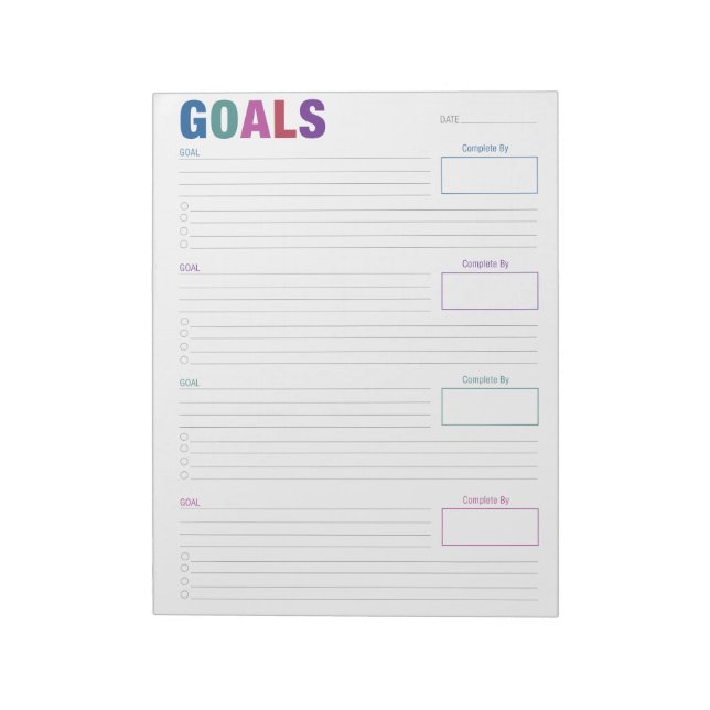 Colourful Goal Tracking Notepad (Rotated)