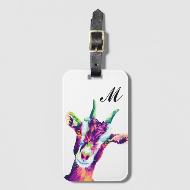Colourful Goat Pop Art Monogram Luggage Tag (Front Vertical)