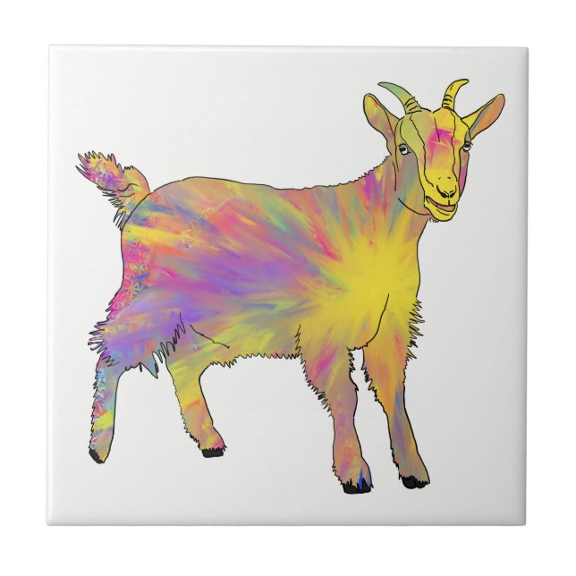 Colourful goat watercolor tile (Front)