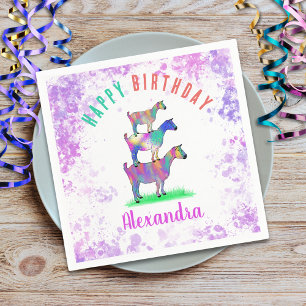 Colourful Goats Personalised Kids Birthday Party Napkin