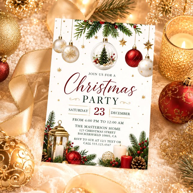 Colourful Gold Baubles and Tree Branches Christmas Invitation (Creator Uploaded)