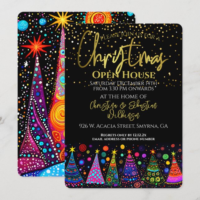 Colourful Gold Black Christmas Open House Invitation (Front/Back)