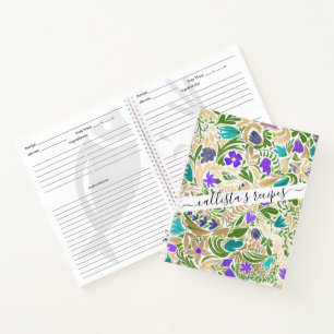 Colourful Gold Floral Leaf Illustration Pattern Notebook