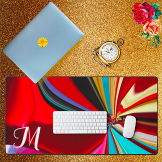 Colourful Gold Flower Monogram Liquify Abstract Desk Mat