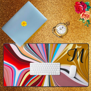 Colourful Gold Flower Monogram Liquify Abstract Desk Mat
